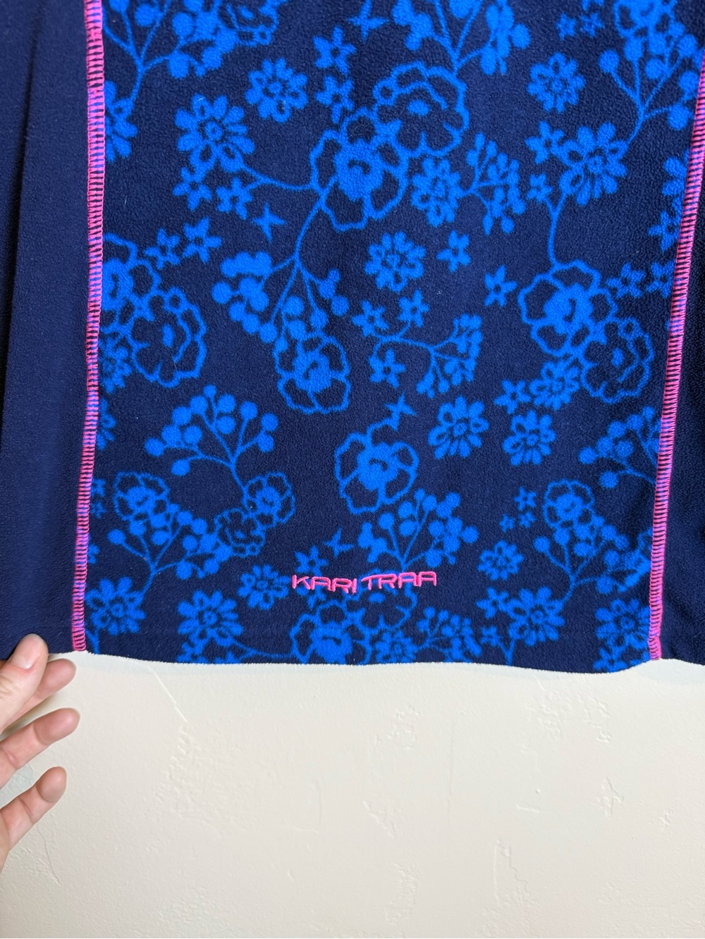 Kari Traa Blue Floral Full-Zip Fleece Jacket with Pink Trim, Size small - Picture 7 of 7